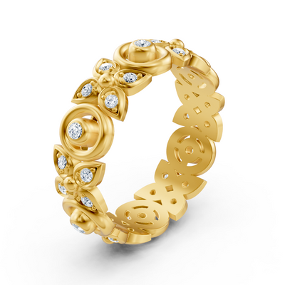 Bague en or jaune avec structure florale et diamants de laboratoire