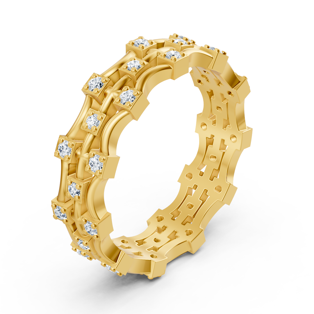Architectural Diamond Ring in Yellow Gold - 0.374 Carats - High-quality Jewelry by Rosy Lab Diamonds