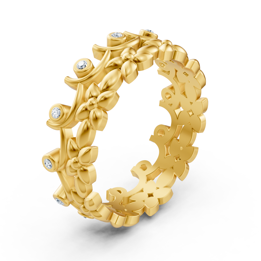 Bague florale en Diamant Or Jaune avec Serti Clos - 0,072 carat - Bijoux haut de gamme de Rosy Lab Diamonds
