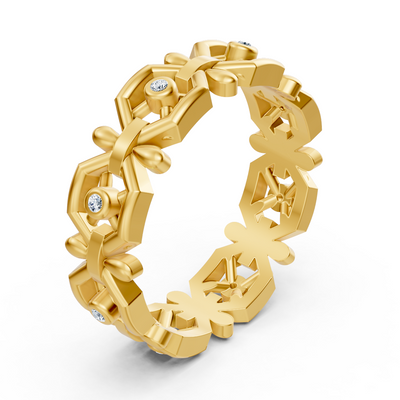 Blumenring aus Gelbgold mit Labordiamanten – 0,048 Karat