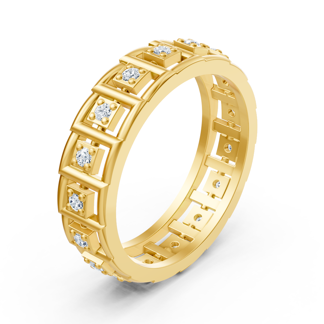 Bague en or jaune avec 17 diamants de laboratoire – Design raffiné en 14K