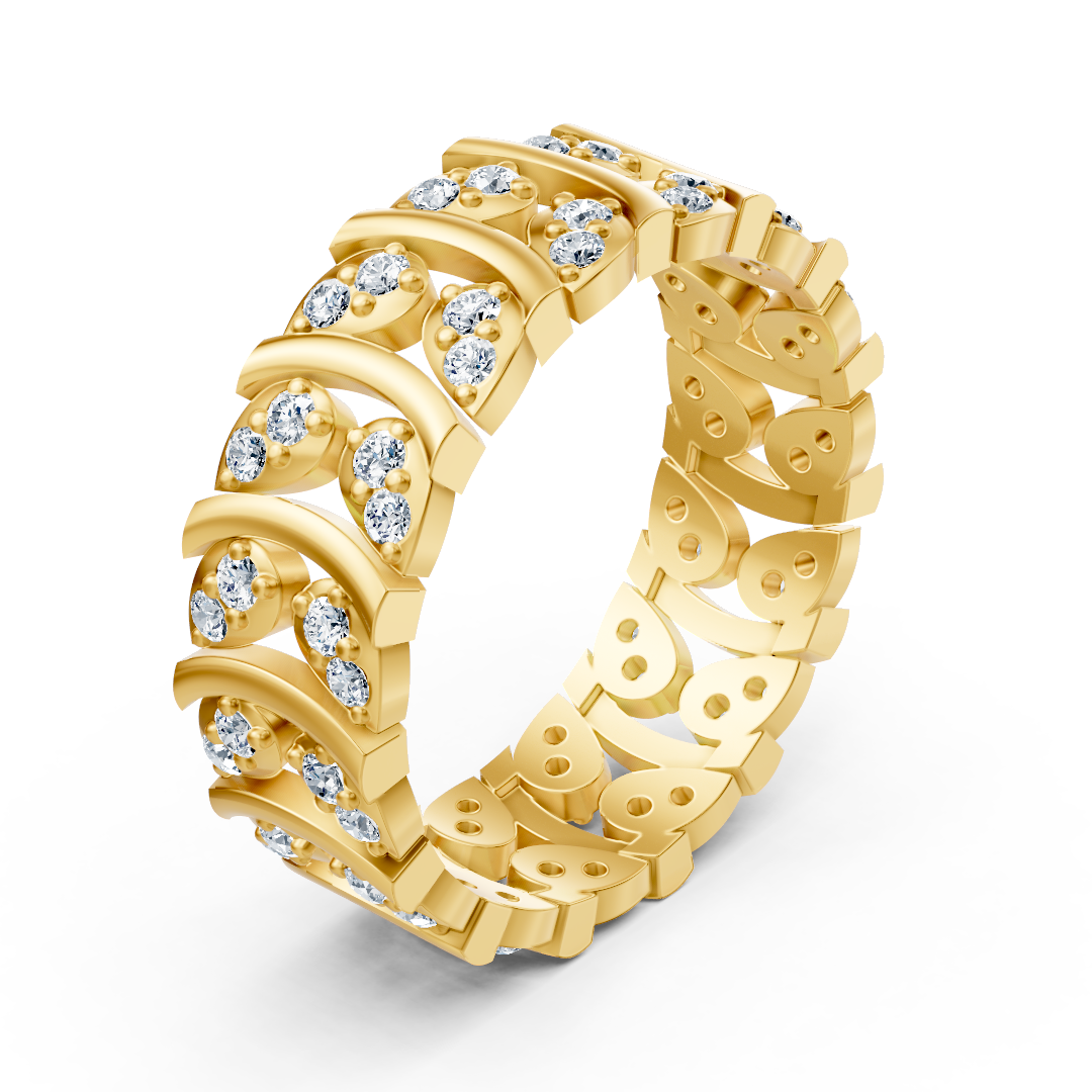 Gelbgold-Ring mit 60 Labordiamanten in geschwungenem Design - 14K - hochwertiger Schmuck von Rosy Lab Diamonds
