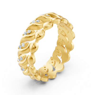 Bague à volutes de feuilles en or jaune 14 carats avec diamants de laboratoire