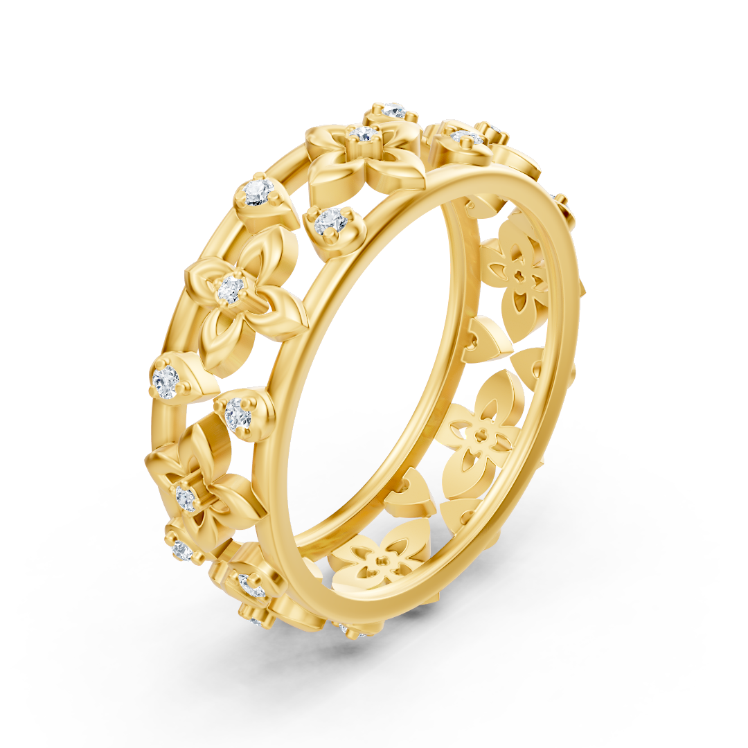 Blumen-Diamantring aus 14K Gelbgold mit Labordiamanten