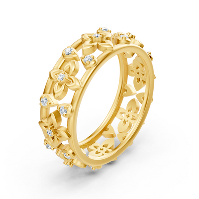 Blumen-Diamantring aus 14K Gelbgold mit Labordiamanten