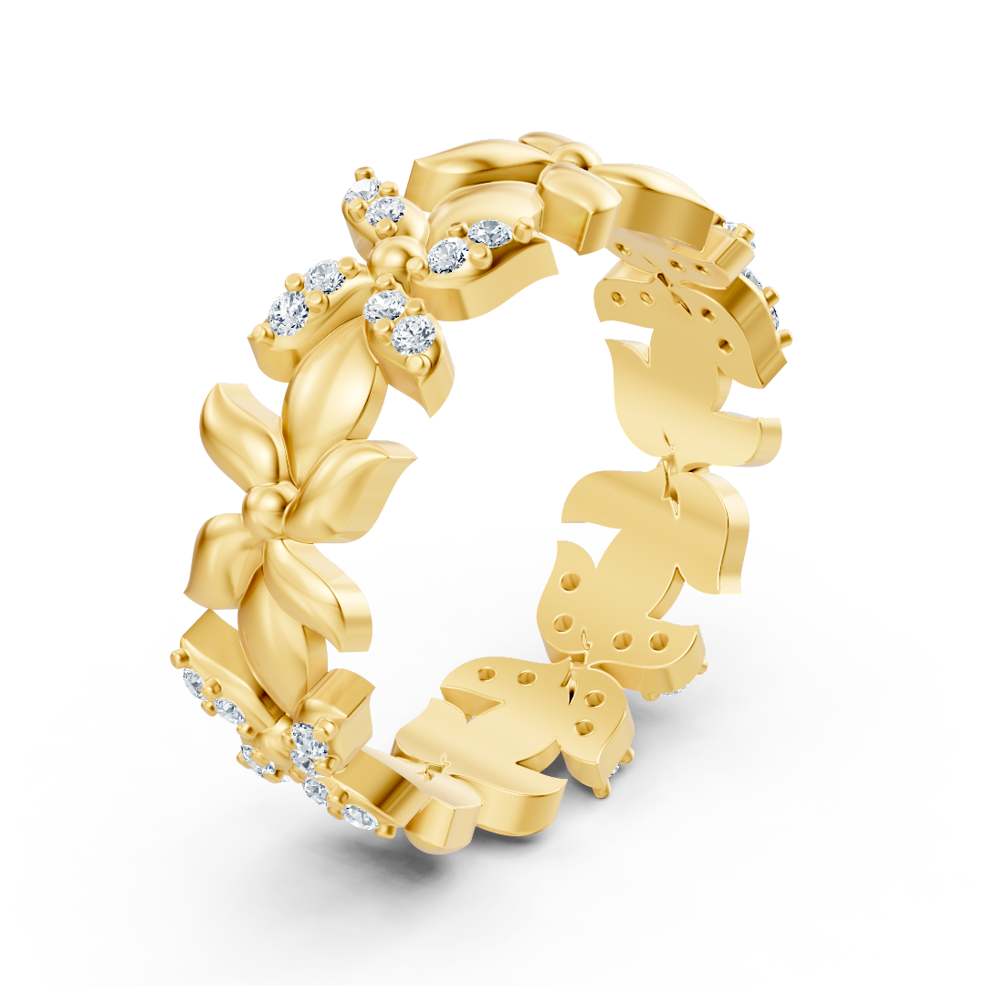 Funkelnder Gelbgold Ring mit Diamanten - Schmetterling Design - hochwertiger Schmuck von Rosy Lab Diamonds