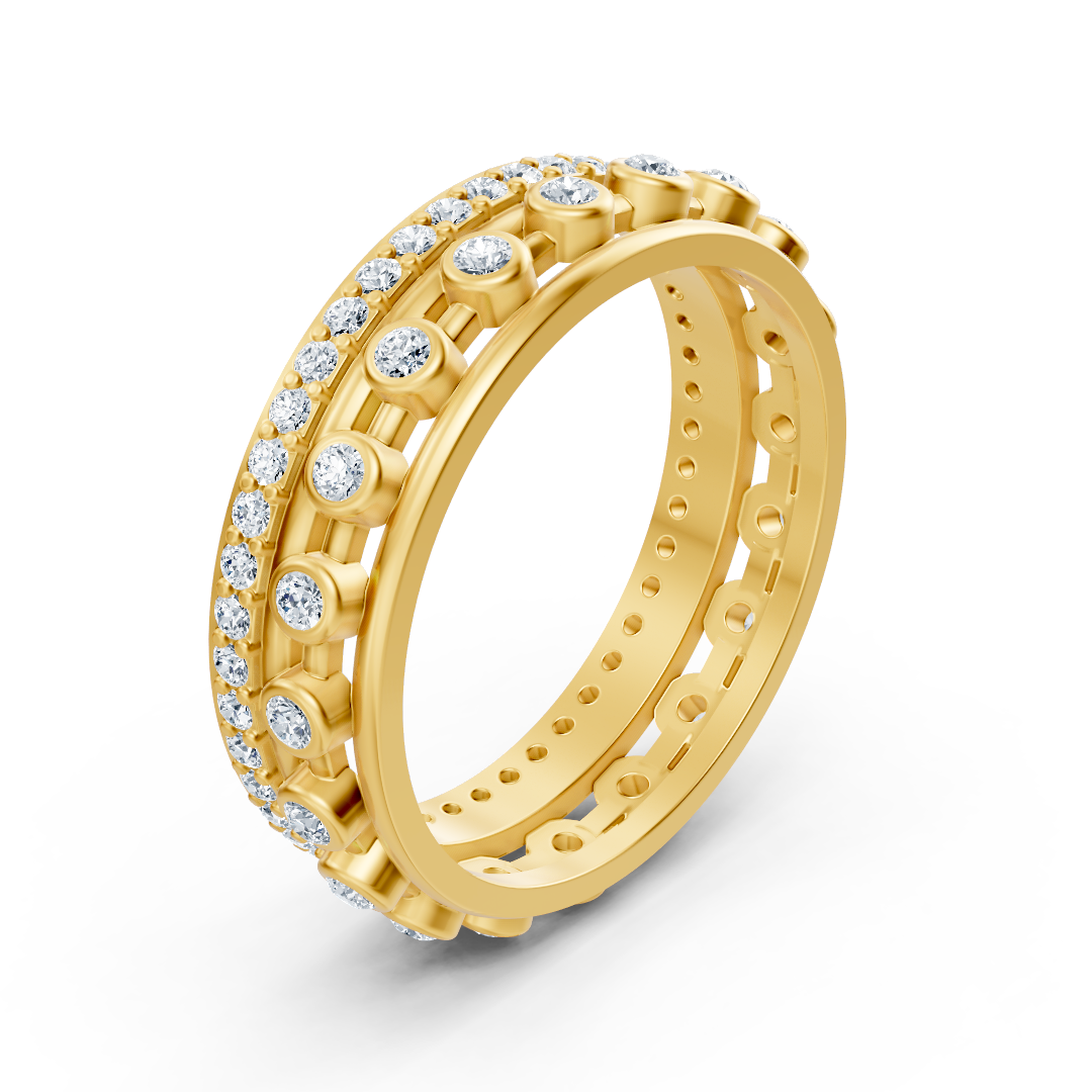 Yellow gold double band ring with lab diamonds