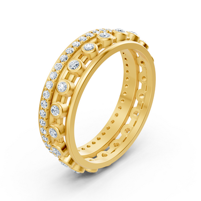 Yellow gold double band ring with lab diamonds