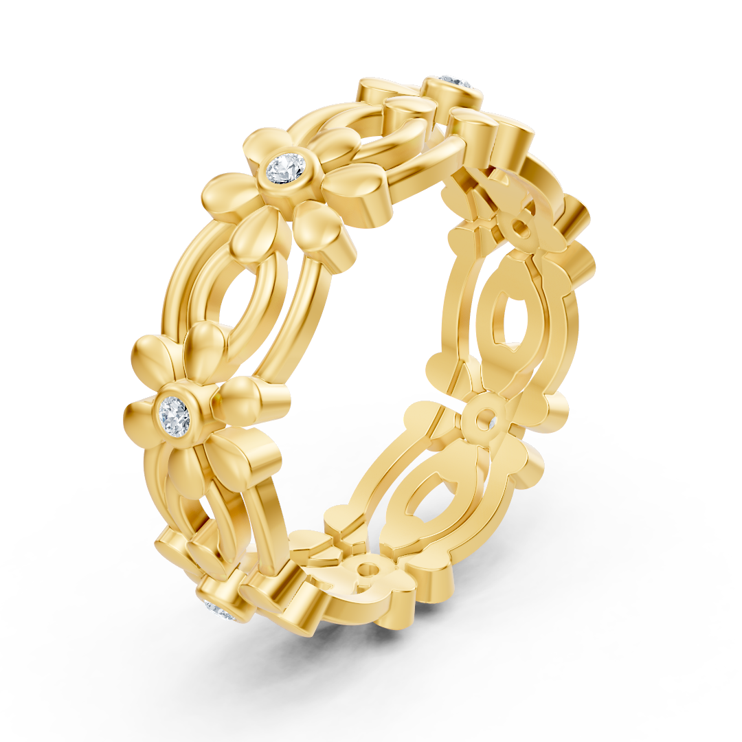 Yellow gold flower ring with lab diamonds