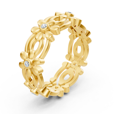 Yellow gold flower ring with lab diamonds