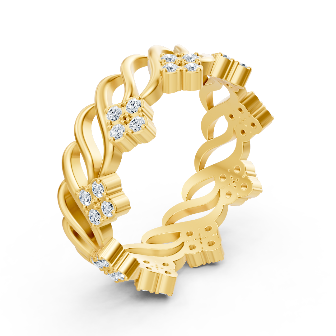 Bague en or jaune avec une structure ondulée florale et des diamants de laboratoire – Bijoux haut de gamme de Rosy Lab Diamonds