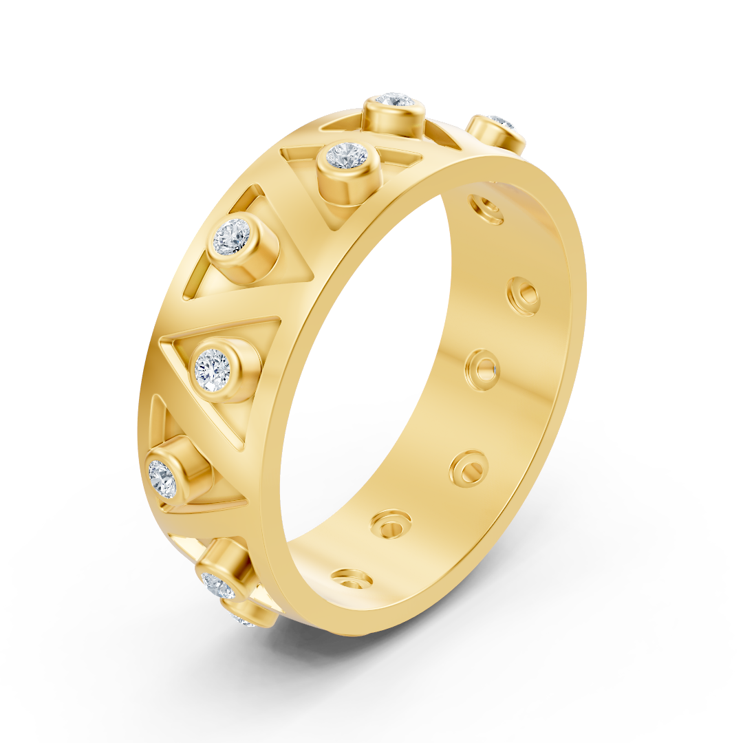خاتم من الذهب الأصفر بتصميم مثلث وألماس مُصنّع في المختبر - مجوهرات فاخرة من Rosy Lab Diamonds