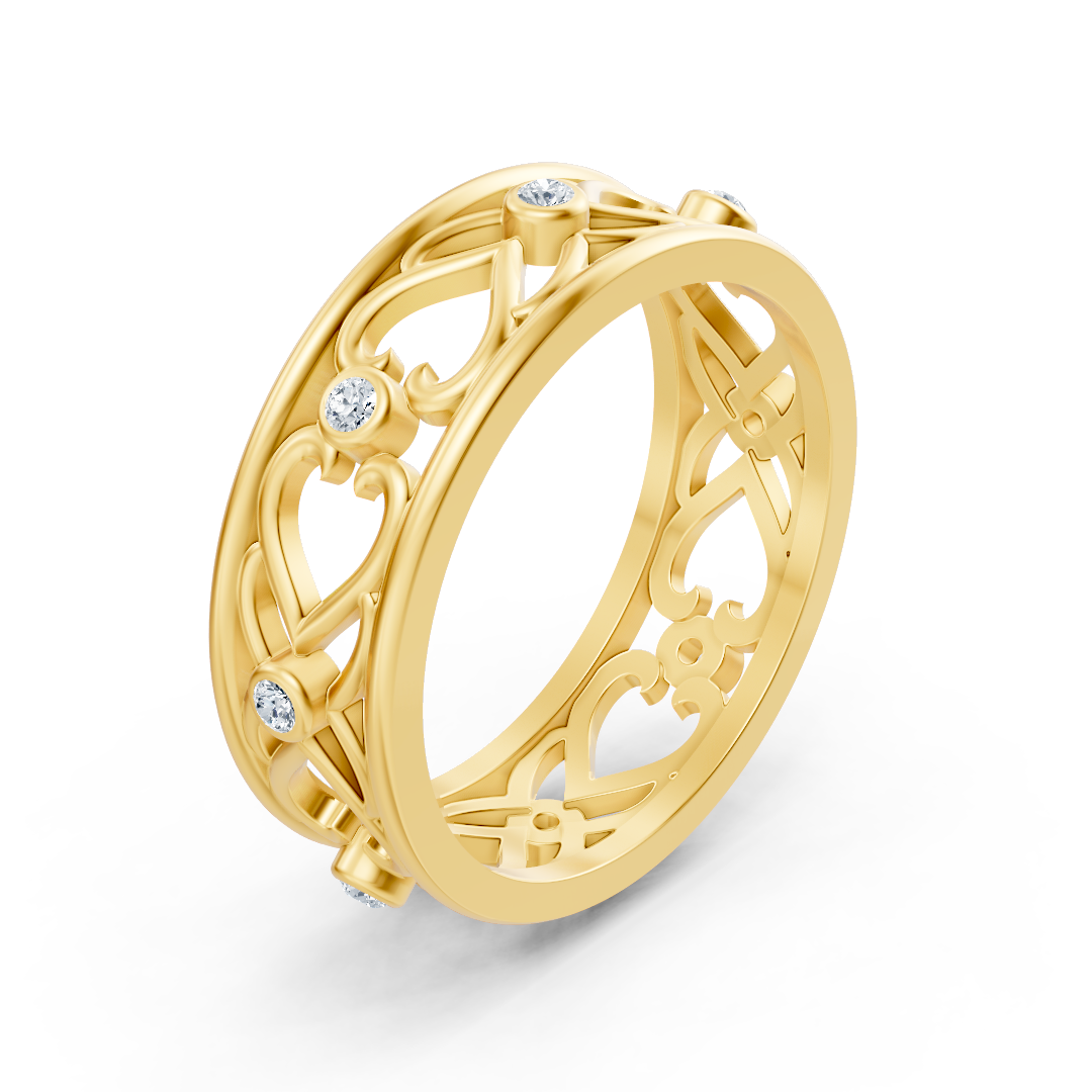Yellow gold ring with heart ornaments and lab diamonds