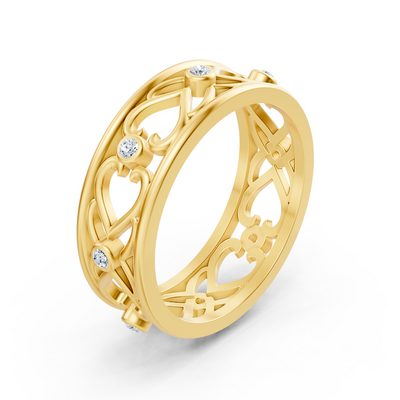 Yellow gold ring with heart ornaments and lab diamonds