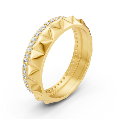 Yellow gold ring with stud structure and lab diamonds