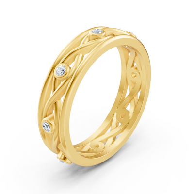 Braided pattern ring with lab diamonds in yellow gold