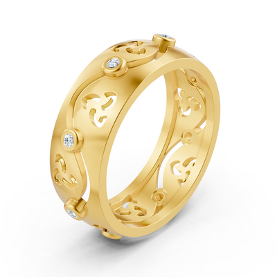 Climbing design ring with lab diamonds in yellow gold