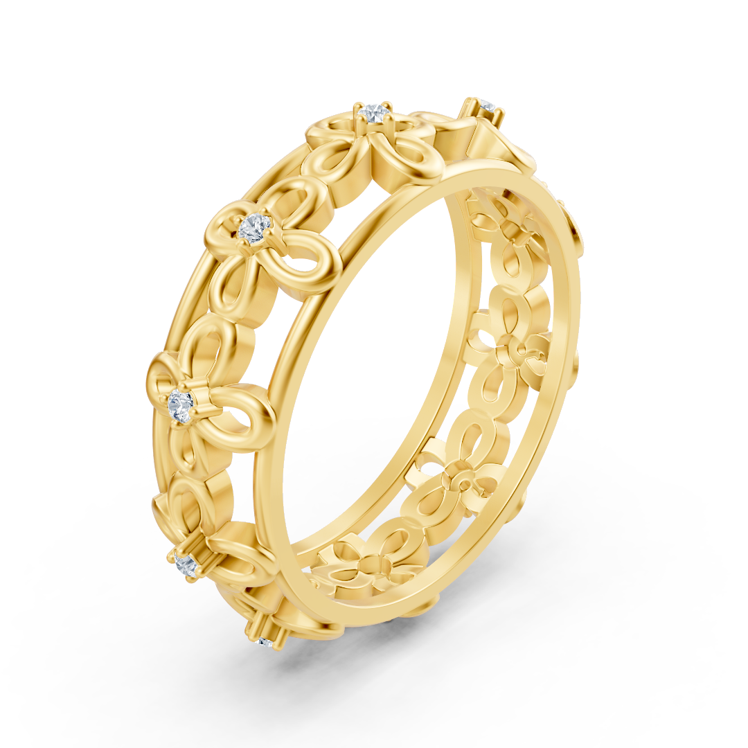Yellow gold flower ring with lab diamonds