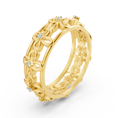 Yellow gold flower ring with lab diamonds
