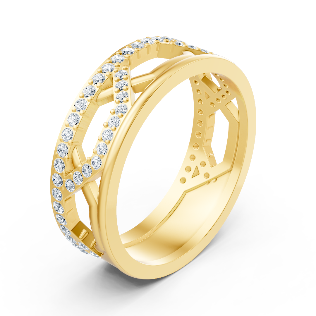 خاتم بارز من الذهب الأصفر مرصّع بألماس مُنتَج في المختبر - مجوهرات فاخرة من Rosy Lab Diamonds