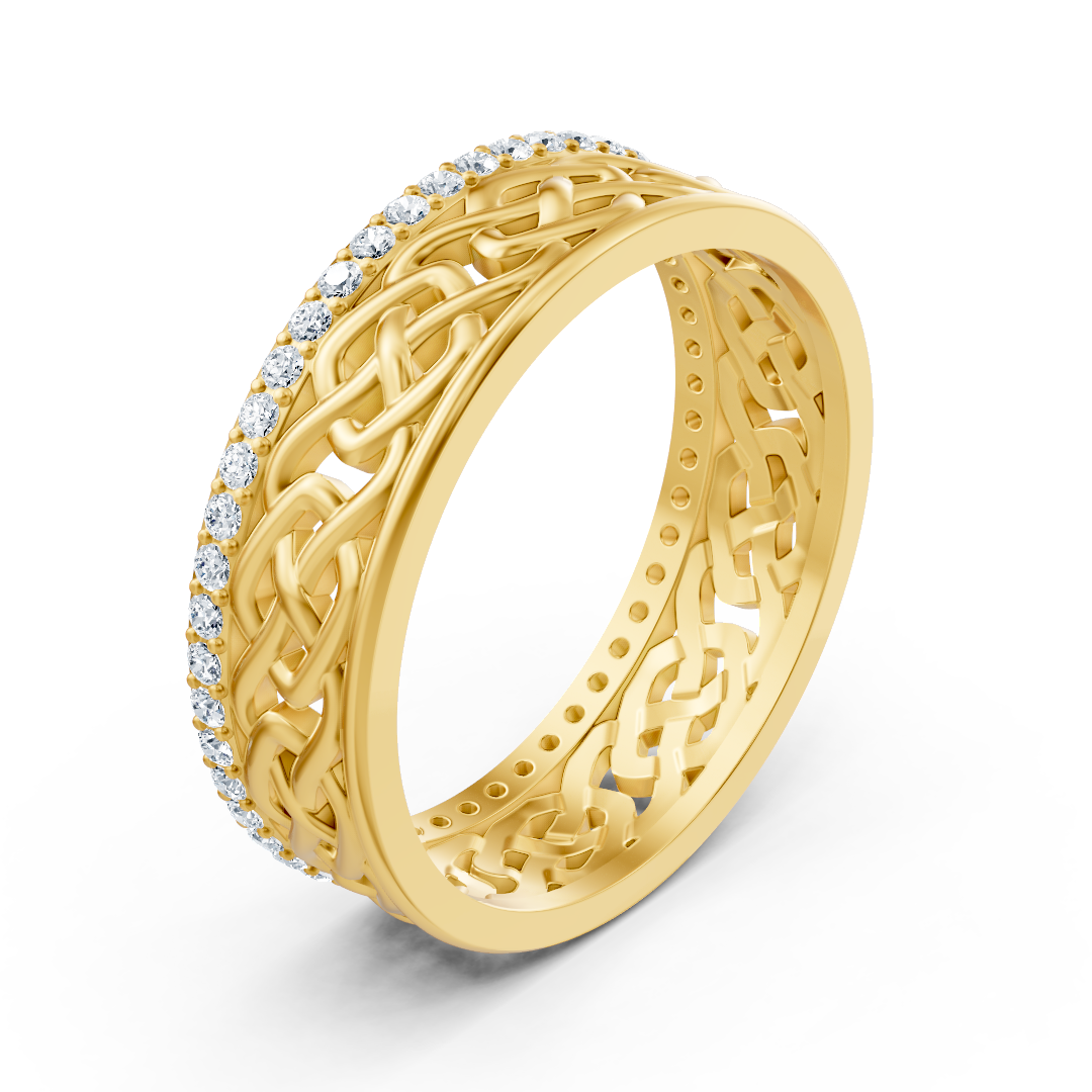 Laboratuvar pırlantalı örgülü sarı altın yüzük - Rosy Lab Diamonds’tan yüksek kaliteli Mücevher