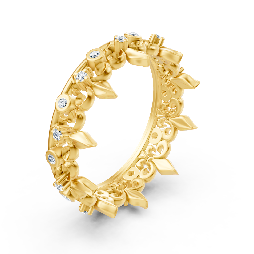 خاتم من الذهب الأصفر بتصميم زهري وألماس مُصنّع في المختبر - مجوهرات فاخرة من Rosy Lab Diamonds