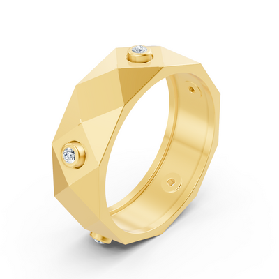 Faceted yellow gold ring with lab diamonds