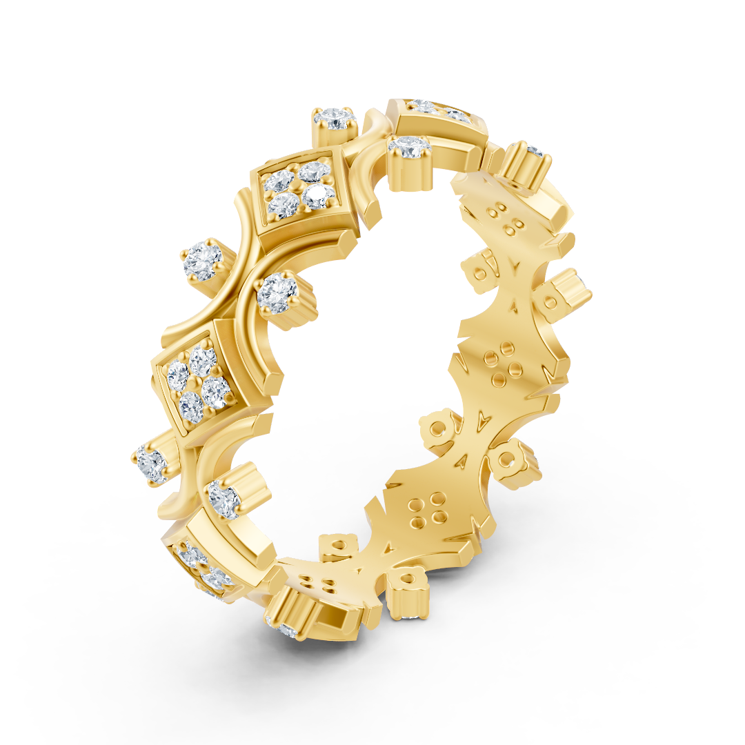 Extravagant yellow gold ring with pavé- and prong-set lab-grown diamonds – high-quality Jewelry by Rosy Lab Diamonds