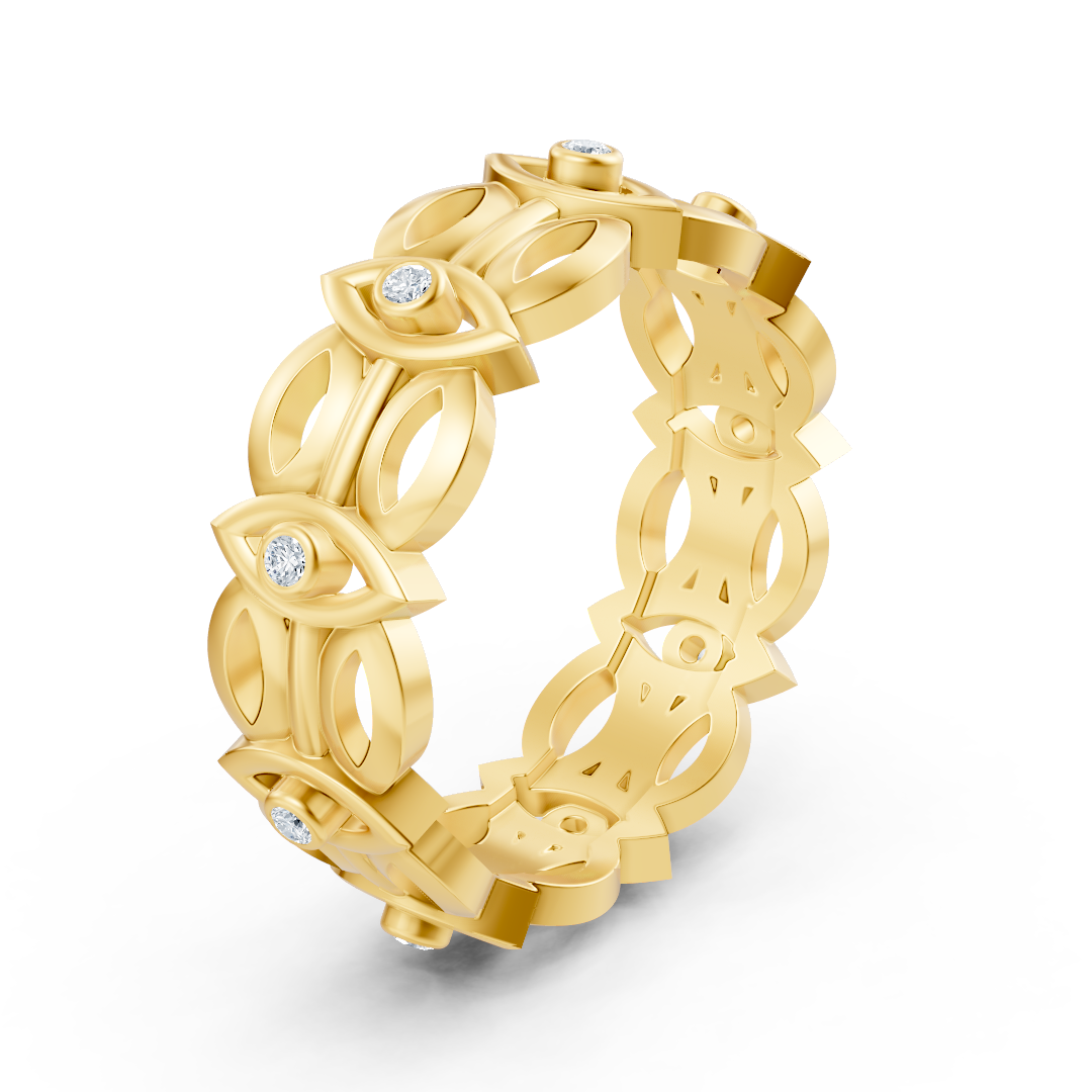 Symbolkräftiger Gelbgoldring mit Augenmotiv & Labordiamanten - hochwertiger Schmuck von Rosy Lab Diamonds