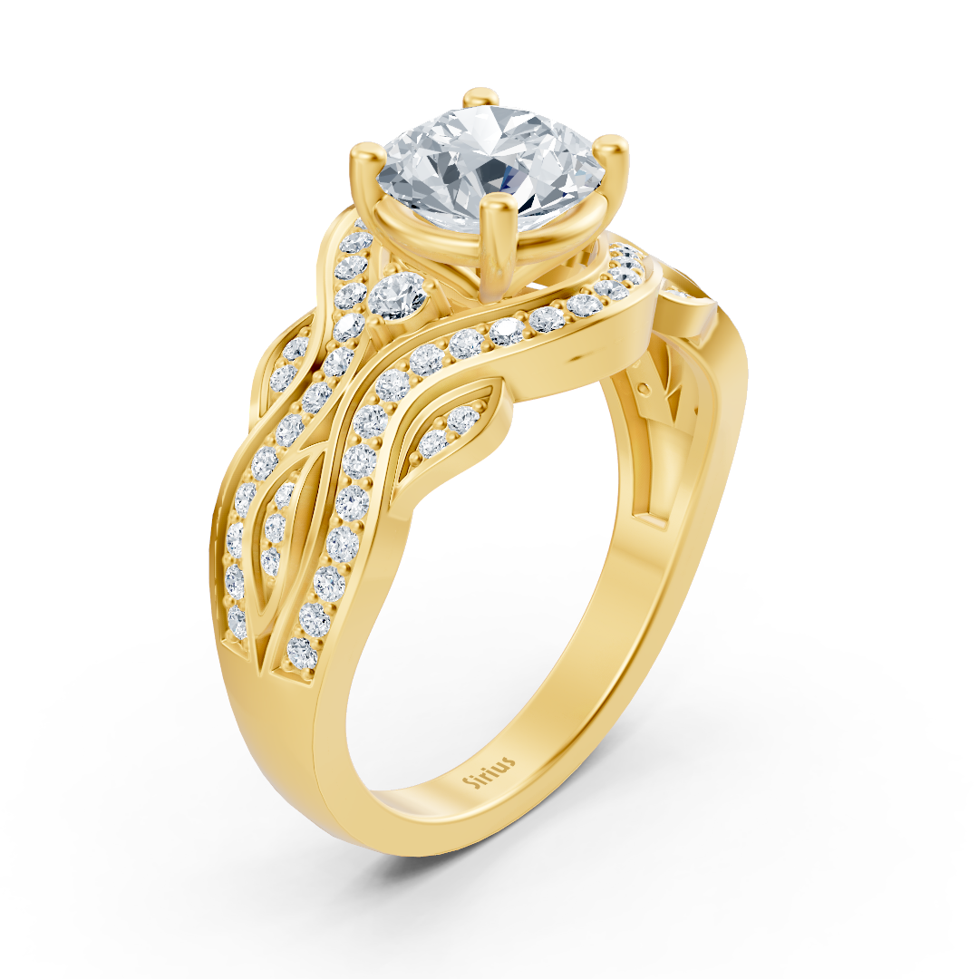 Yellow gold diamond engagement ring "Romantic leaves"