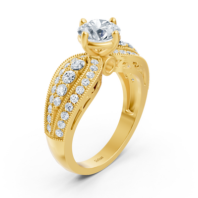 Bague ancienne en or jaune avec diamant de laboratoire et topazes blanches