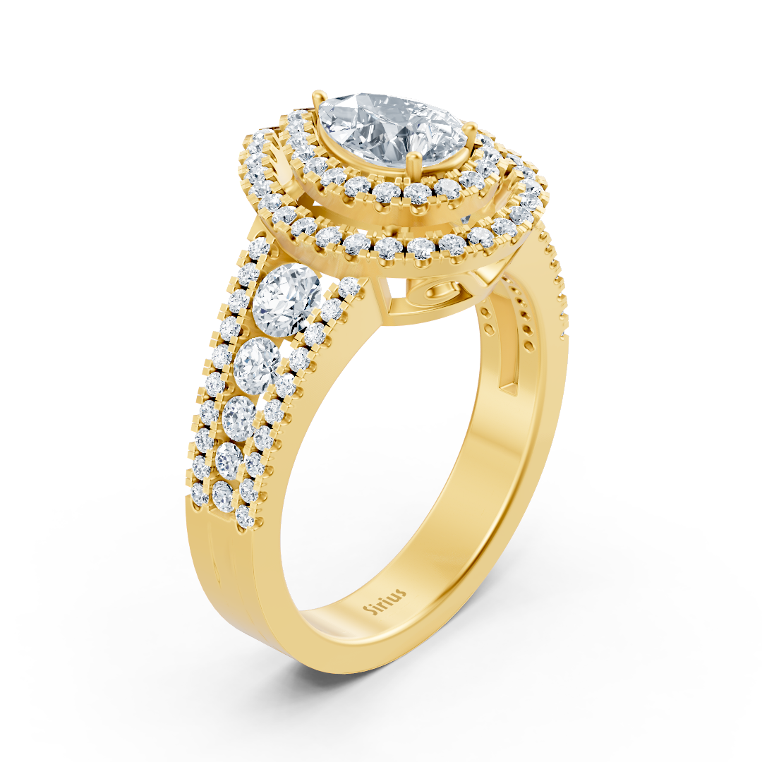 Radiant yellow gold ring with white topaz and lab-grown diamonds in pear cut