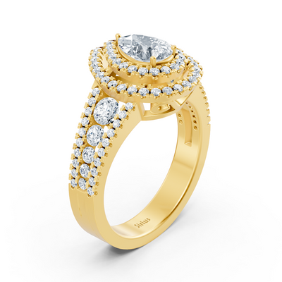 Radiant yellow gold ring with white topaz and lab-grown diamonds in pear cut