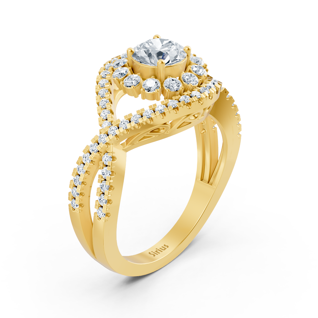 X tasarımlı ve laboratuvarda yetiştirilmiş elmaslı Sarı Altın yüzük - Işıltılı ve Zarif - Rosy Lab Diamonds’tan yüksek kaliteli Mücevher