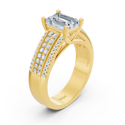 Gelbgold-Ring mit Oktagon-Weißtopas & laborgezüchteten Diamanten – Breite Pavé-Schiene