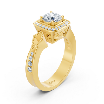 Stylish yellow gold ring with diamond and architectural design