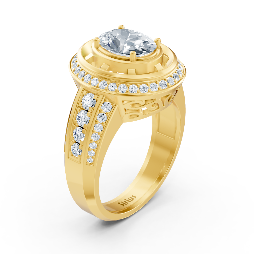 Magnificent yellow gold ring with oval white topaz and diamonds 