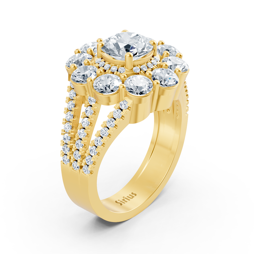 Blütenring aus Gelbgold mit Weißtopas und Diamanten