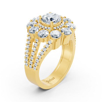 Blütenring aus Gelbgold mit Weißtopas und Diamanten