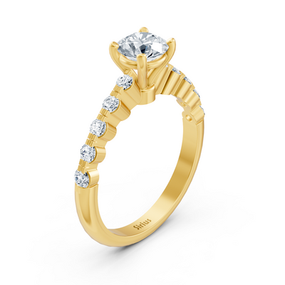 Radiant yellow gold ring with graduated lab diamonds
