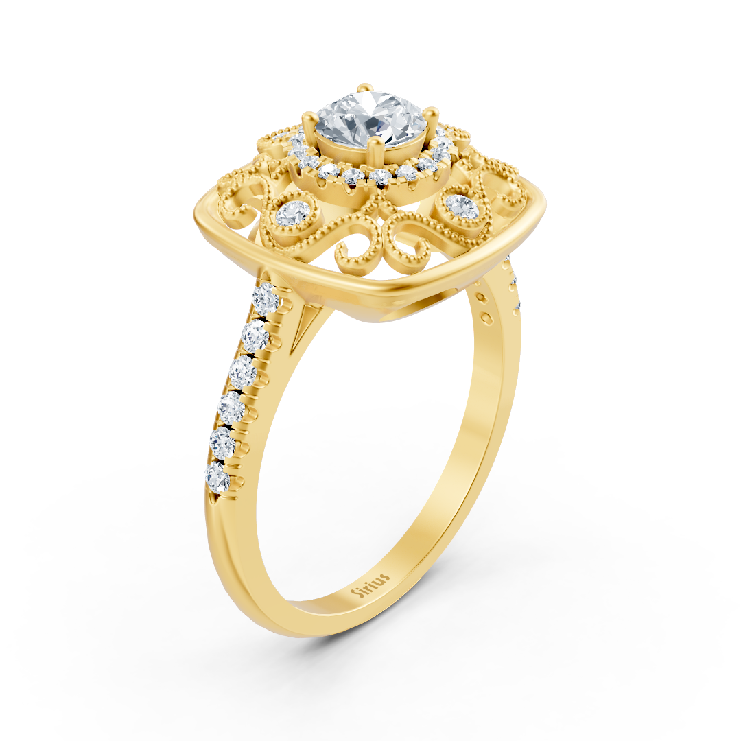 خاتم من ذهب أصفر بتصميم فني وألماس مُصنَّع في المختبر - مجوهرات فاخرة من Rosy Lab Diamonds
