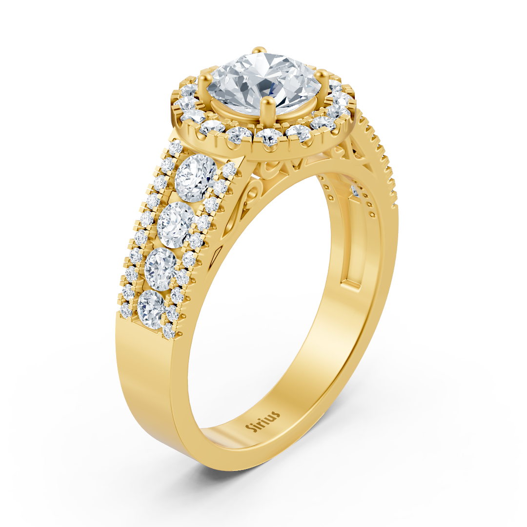 Gelbgold-Halo-Ring mit 7 mm Weißtopas & Pavé-Diamanten - hochwertiger Schmuck von Rosy Lab Diamonds