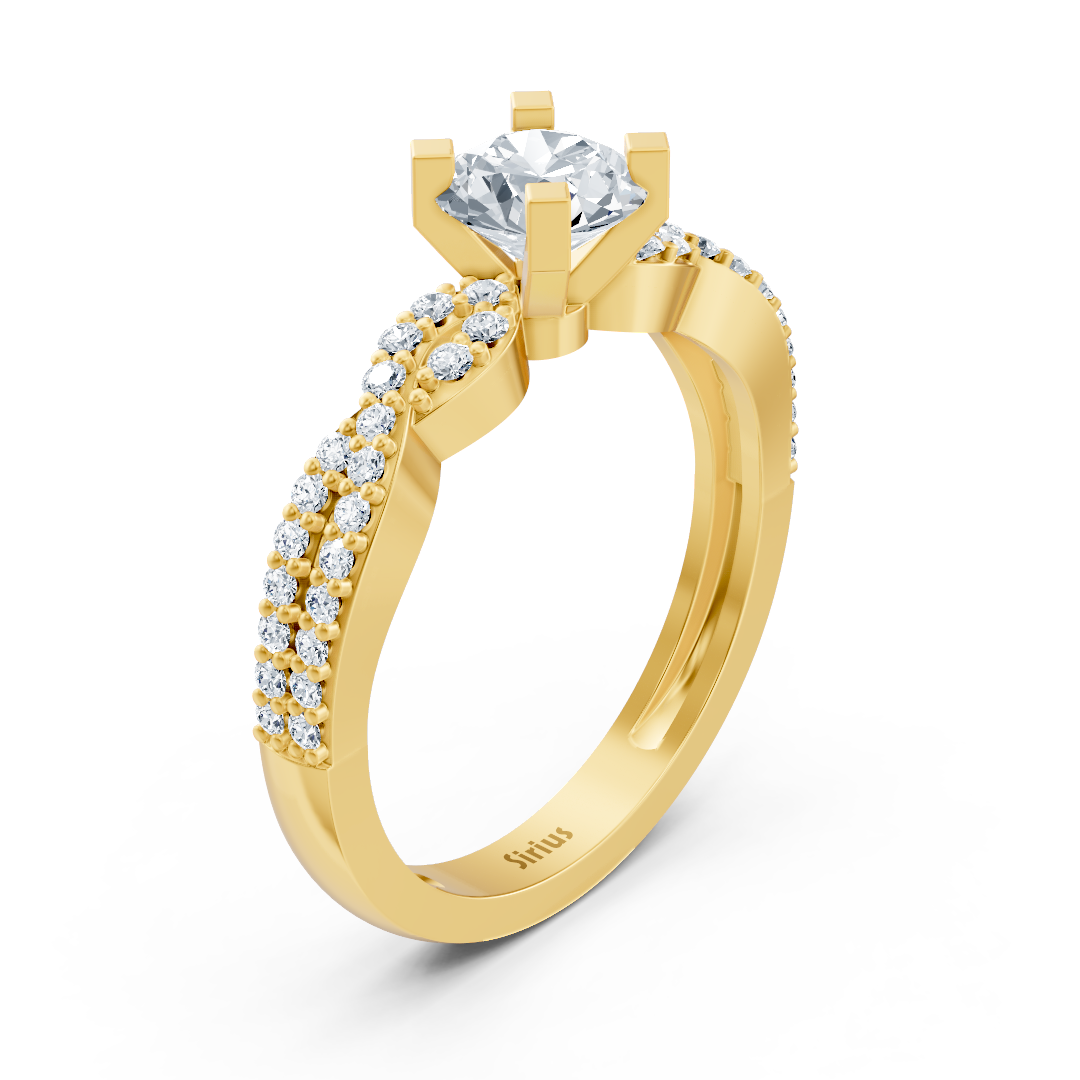 Classic yellow gold ring with round diamond & white topaz