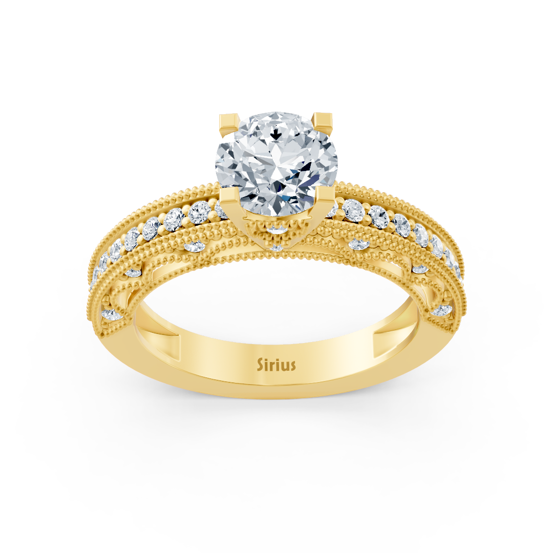 14k yellow gold round cut diamond ring