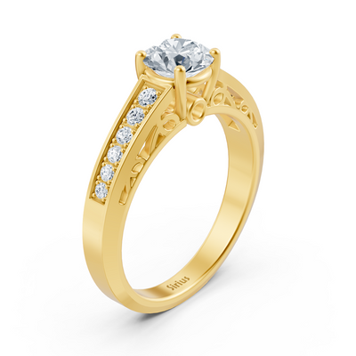 Birgie anneau diamant serti canal en or jaune avec taille ronde