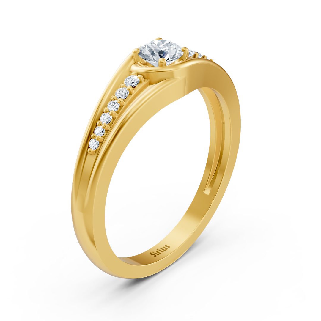 Bague en or jaune avec diamants de laboratoire gradués et solitaire central – bijoux haut de gamme de Rosy Lab Diamonds