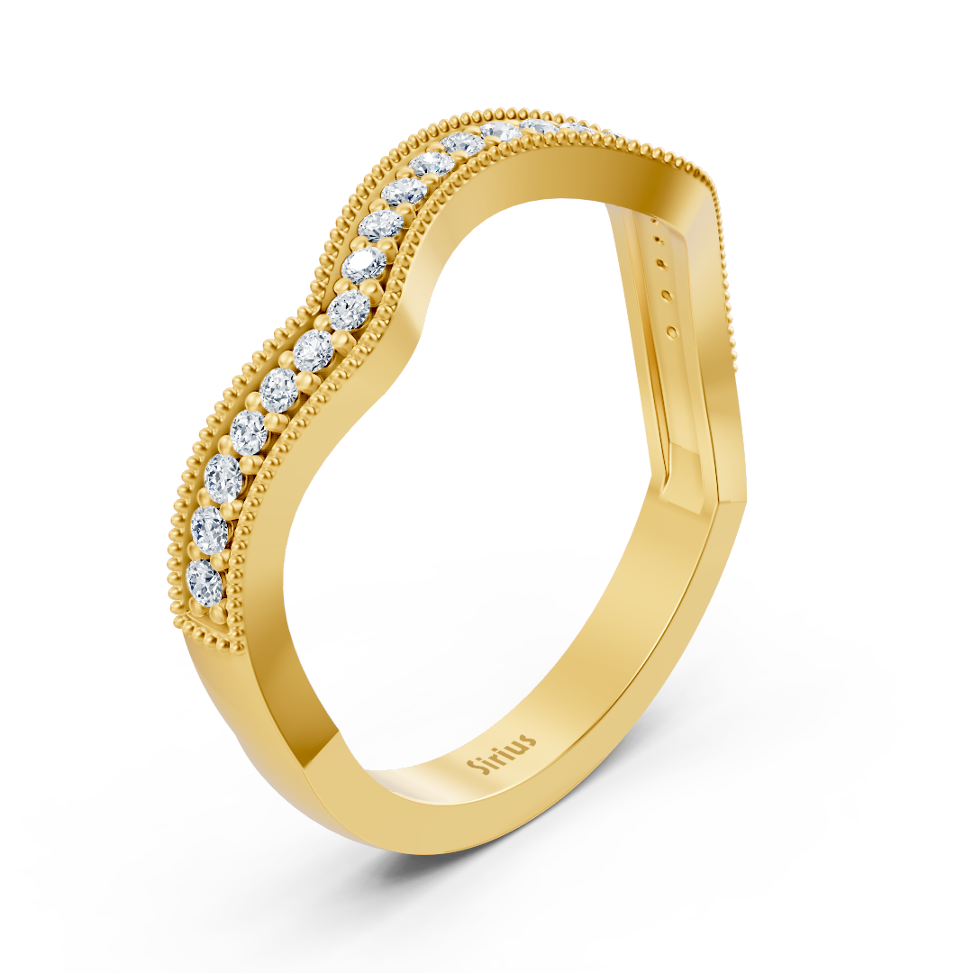 Wavy yellow gold ring with pavé-set lab diamonds