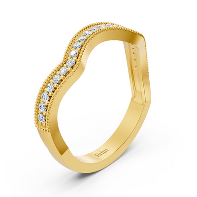 Wavy yellow gold ring with pavé-set lab diamonds