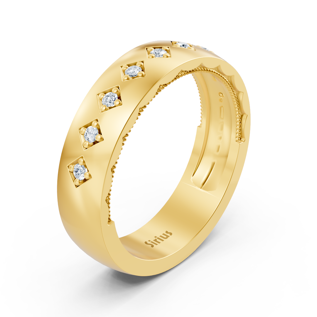 Bague en or jaune avec sertissage carré et diamants de laboratoire - Bijoux haut de gamme de Rosy Lab Diamonds