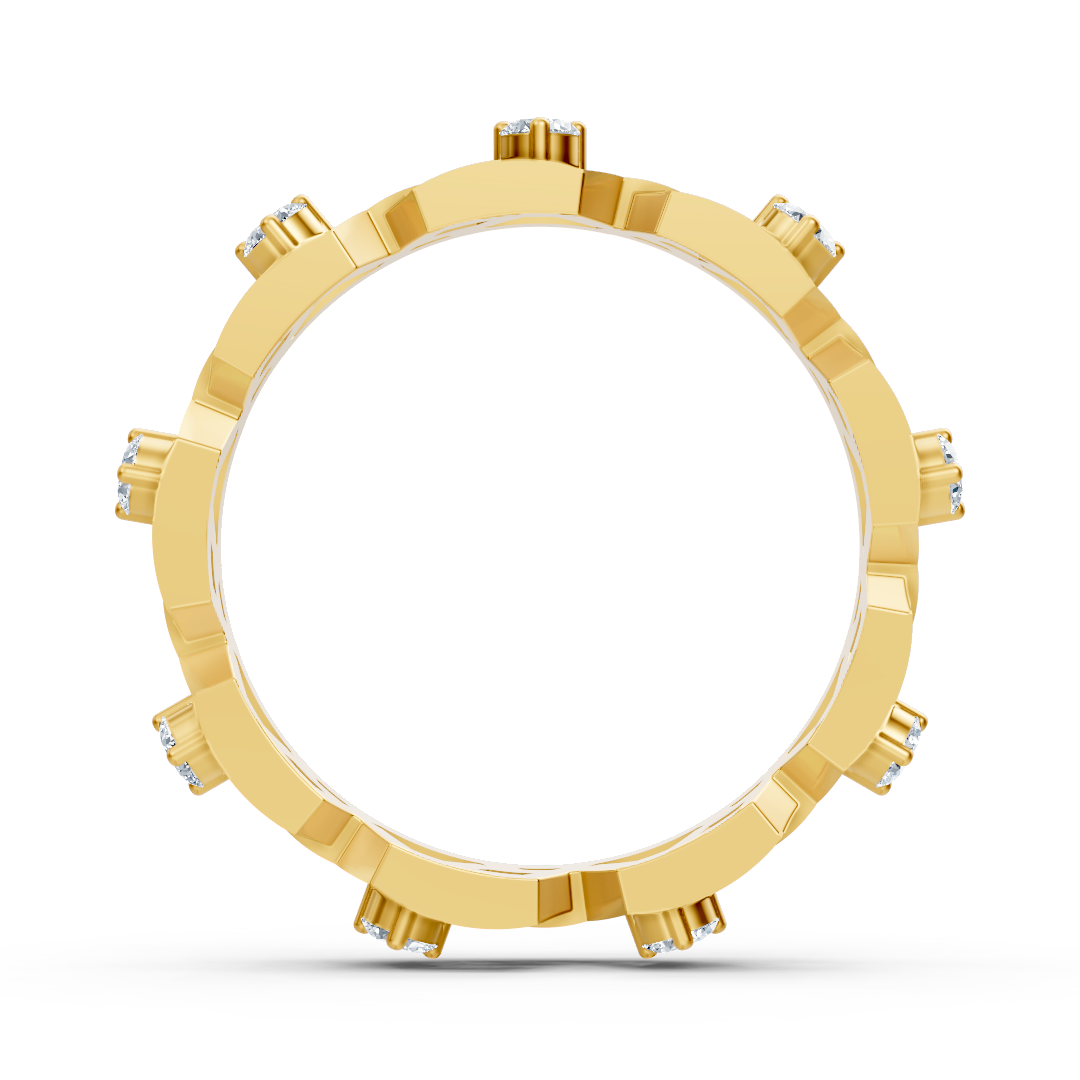 Bague en or jaune 14K avec 9 diamants de laboratoire en sertissage griffes